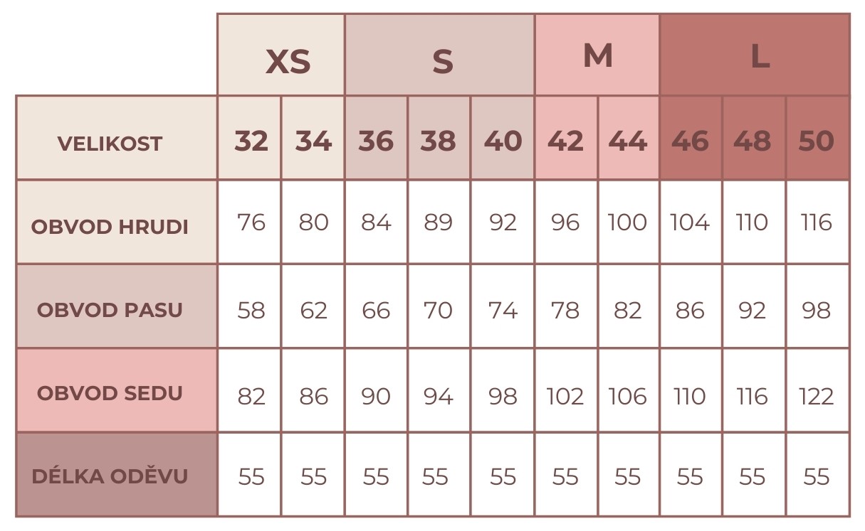 Tabulka velikostí sukně Punto